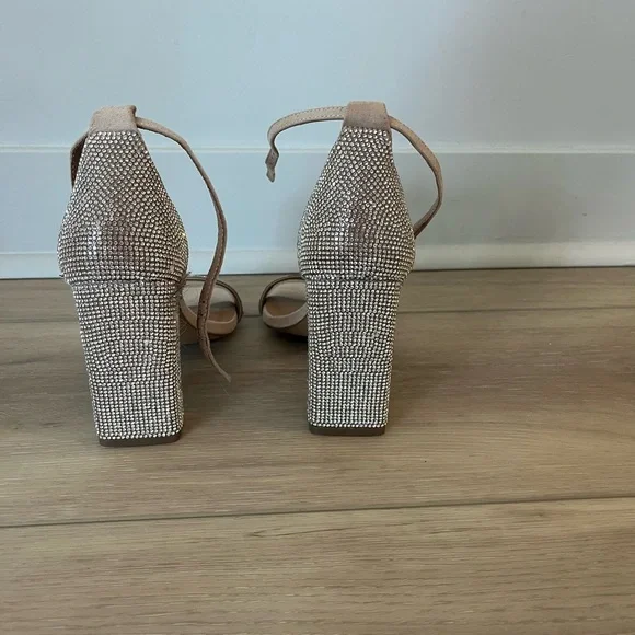 Call It Spring Silver Rhinestone Block Heels - Picture 4 of 5